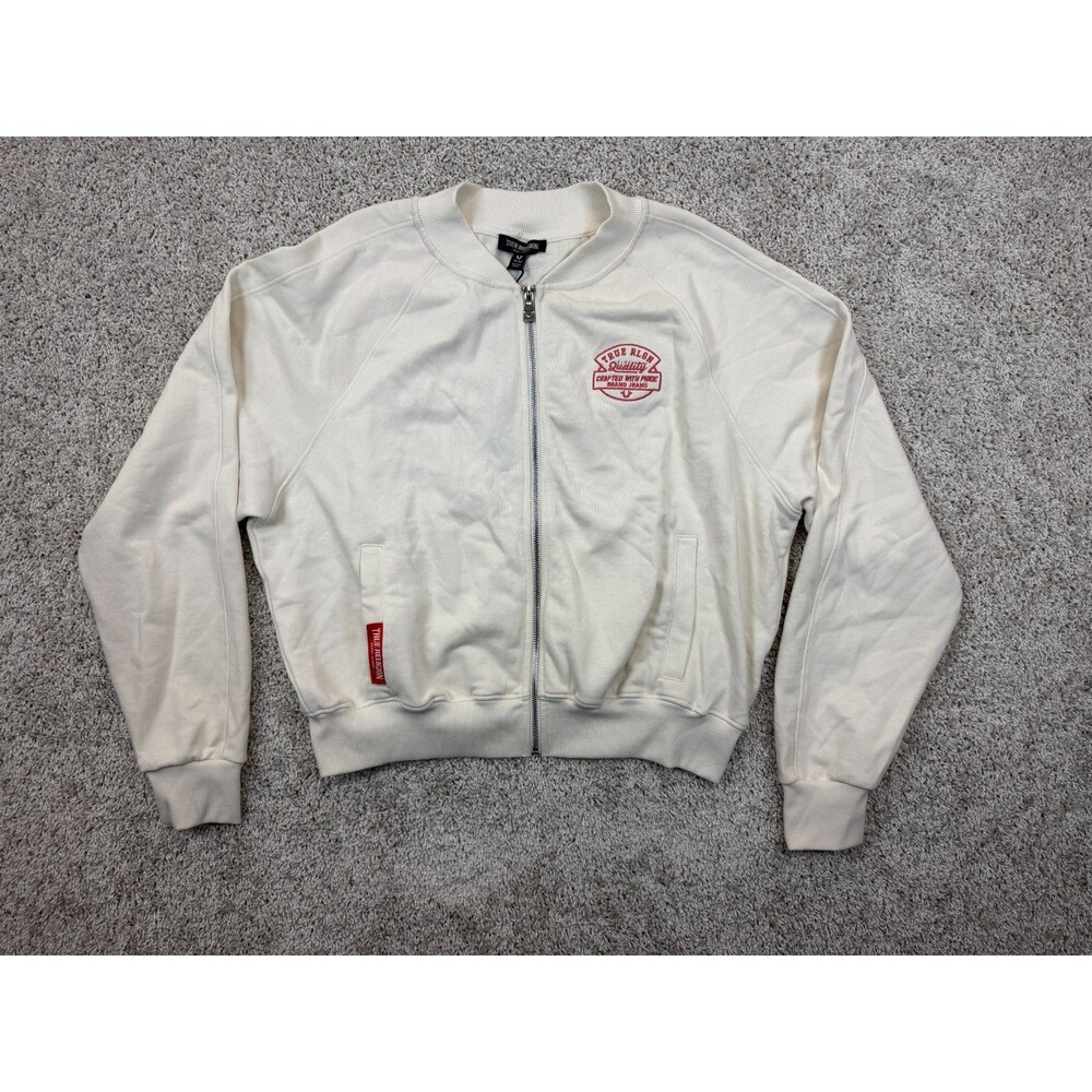 True Religion Branded Bomber Jacket Men's XL Winter White Embroidered NWT $179